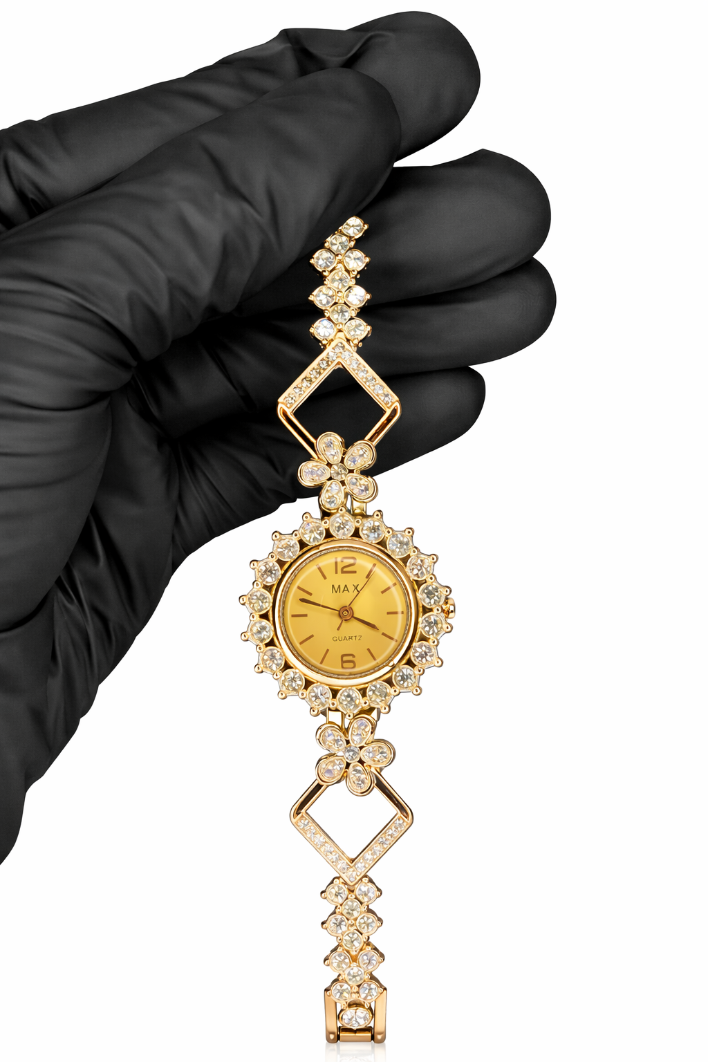Aurum Luxe Blossom Crystal Watch – Gold