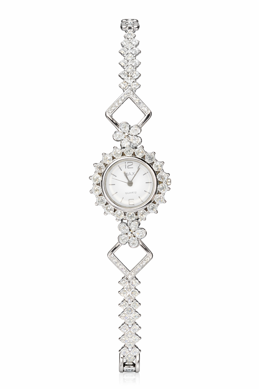 Aurum Luxe Blossom Crystal Watch – Silver