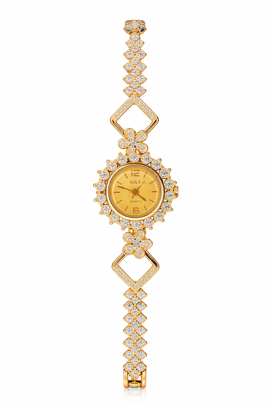 Aurum Luxe Blossom Crystal Watch – Gold