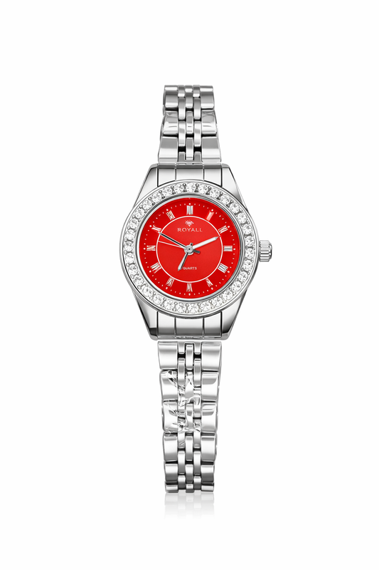 Red Dial Crystal Stainless Steel Women’s Watch