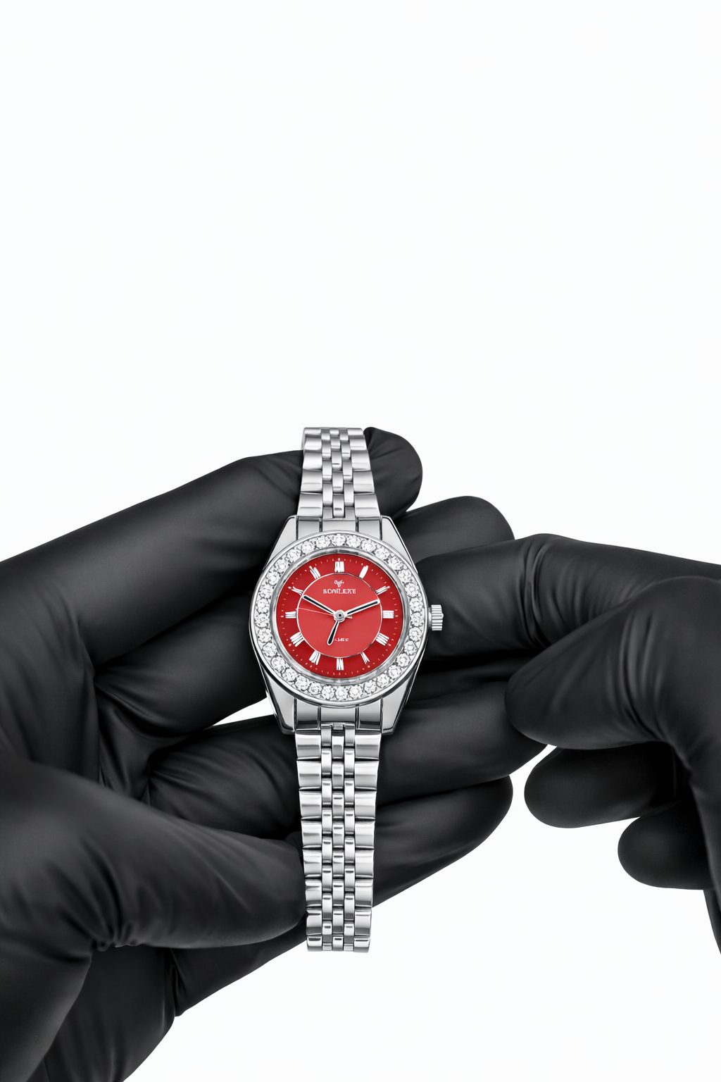 Red Dial Crystal Stainless Steel Women’s Watch